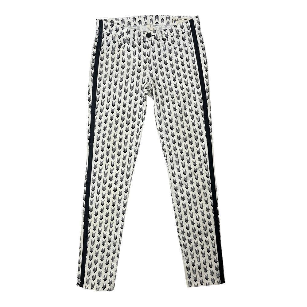 Rag & Bone For Intermix White/Black Arrow Tuxedo Stripe Boho Hipster sz 29